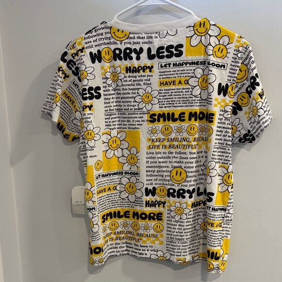 On Fire Graphic Tee - Yellow and Black Smiley Face - Picture 2 of 6